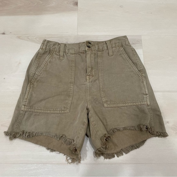 Aerie Women's XXS Adventure Shorts High Rise Linen Blend Raw Hem Boho Tan Khaki - Picture 2 of 14